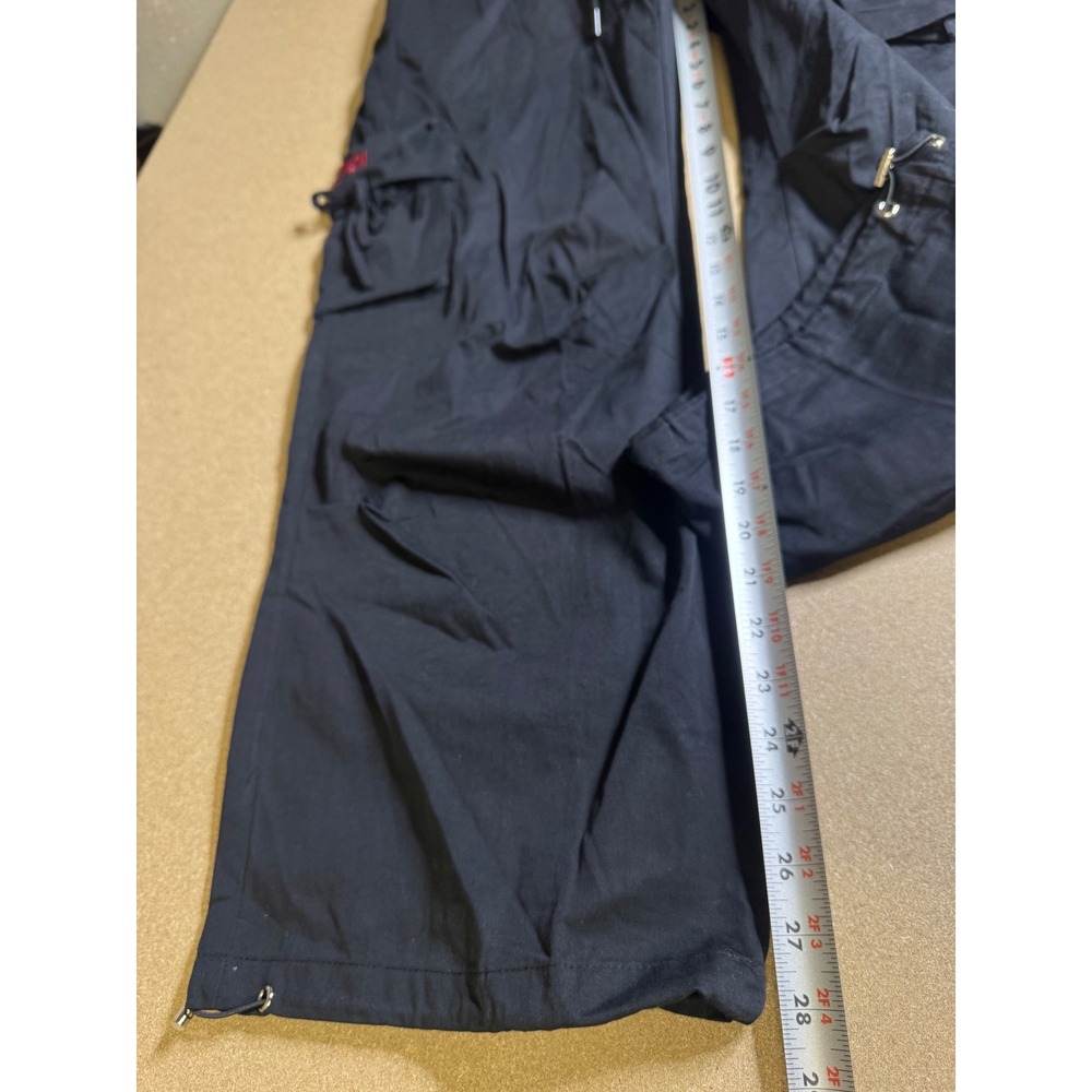 Fendi Roma Black Cotton Cargo Pants Red Logo Embroidered Drawstring Large L $800 - Picture 9 of 10